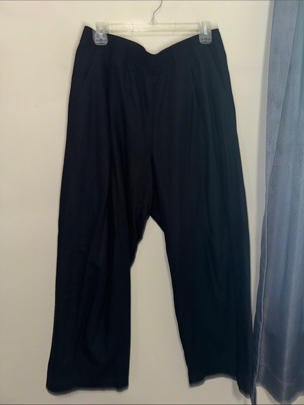Linen Blend Easy Barrel Black Pants
